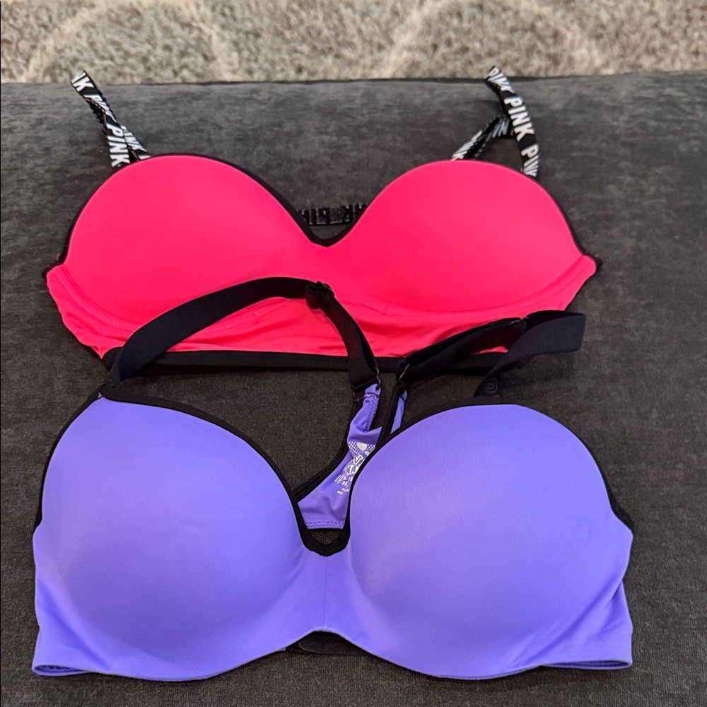 PINK Victoria's Secret Neon Pink and Lavender Bras bundle